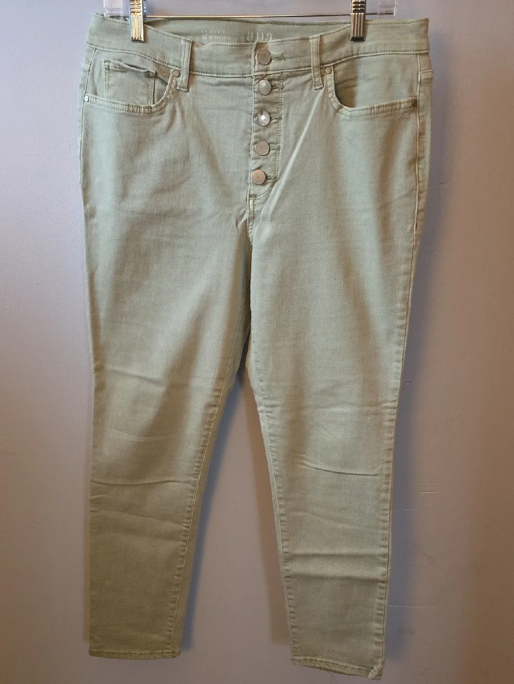 a.n.a Sage Green Skinny Ankle Jeans with Button-Fly - Picture 1 of 5